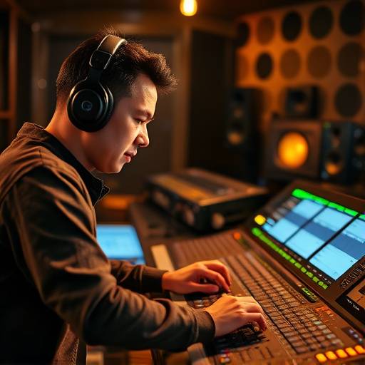 Imagen de un ingeniero de sonido trabajando en una consola de audio